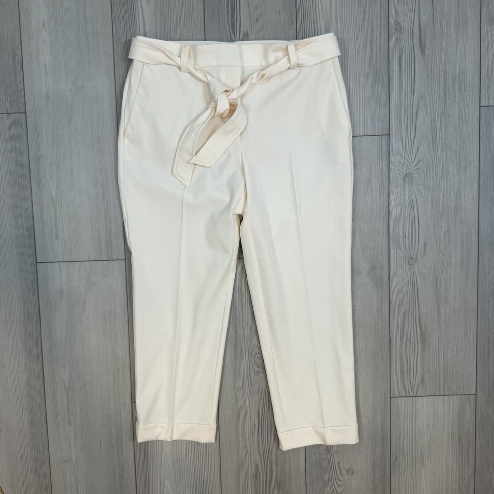 NWT LOFT 10 Petite 10P Curvy Ivory Cropped Trouser Pant Belted